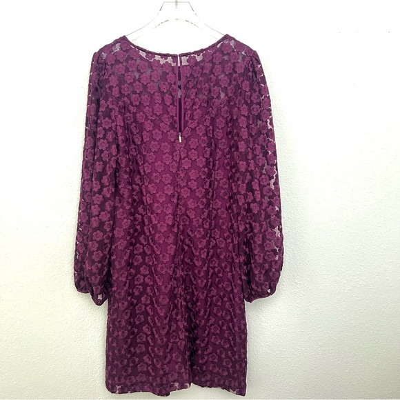 Trina Turk Lace Airie Dress Long Sleeve Sheer Fall Floral Purple Size 8 FLAW - Picture 5 of 15